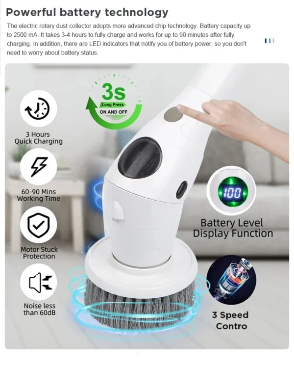Electric Cleaning Brush Bathroom Kitchen Brush Cleaning 8-in-1 Multifunctional With LED NightLight Rotatable Household Brush - Image 2