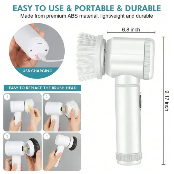 Electric Spin Scrubber, Bathroom Cordless Cleaning Brush Power Scrubber with 5 Replaceable Brush Heads, Electric Cleaning Brush - Image 2