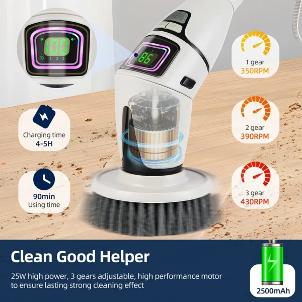 Electric Cleaning Brush 10 in 1 Electric Cleaning Brush Cordless Rotary Clean Brush Shower Cleaning Brush Kitchen Bathroom Home - Image 3