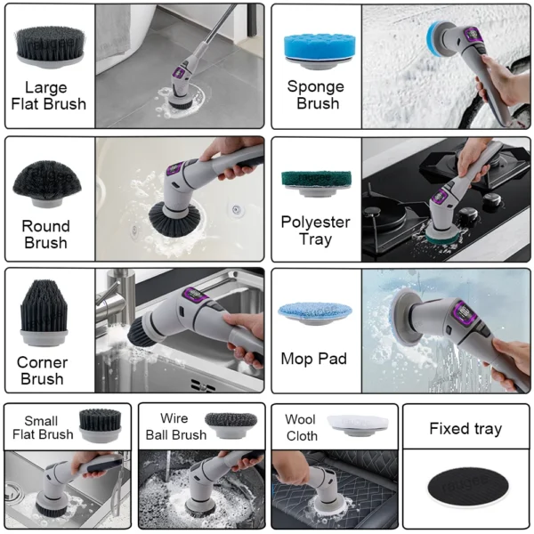 Electric Cleaning Brush 10 In 1 Multifunctional Cleaning Brush For Bathroom Kitchen Toilet Wireless Rotatable Cleaning Brush - Image 6