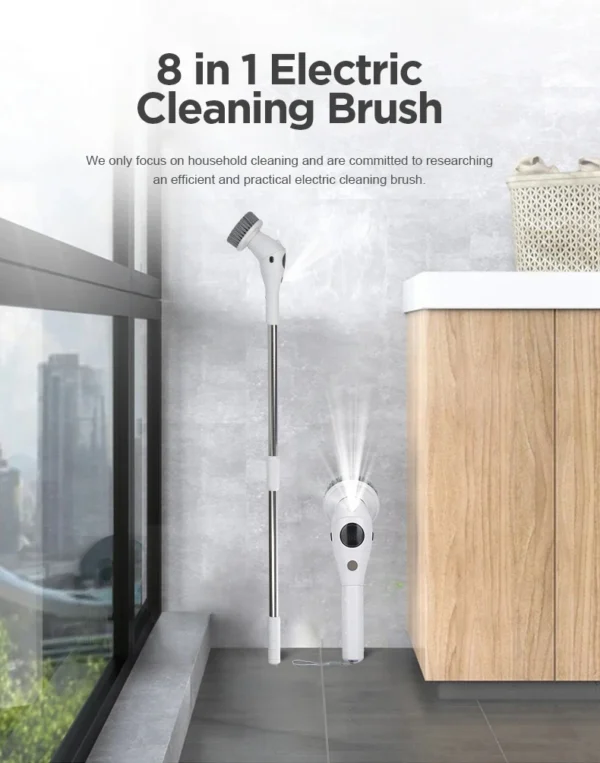 Electric Cleaning Brush Bathroom Kitchen Brush Cleaning 8-in-1 Multifunctional With LED NightLight Rotatable Household Brush - Image 4