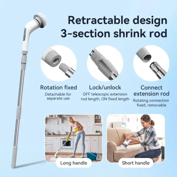Electric Cleaning Brush 7 in 1 Bathroom Kitchen Multifunctional Cleaning Tool USB Type Electric Rotary Scrubber Cleaning Brush - Image 2