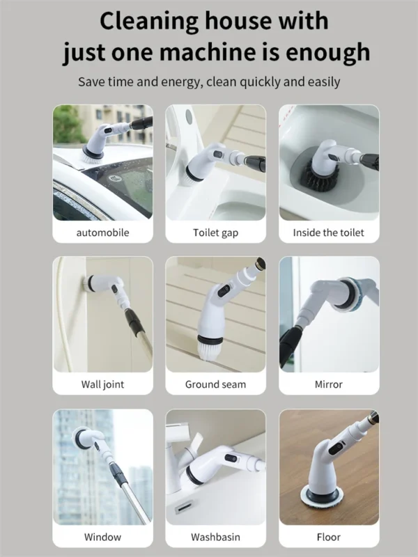 Electric Cleaning Brush 9 in 1 Multifunctional Household Wireless Rotatable Cleaning Brush For Bathroom Kitchen Windows Toilet - Image 5