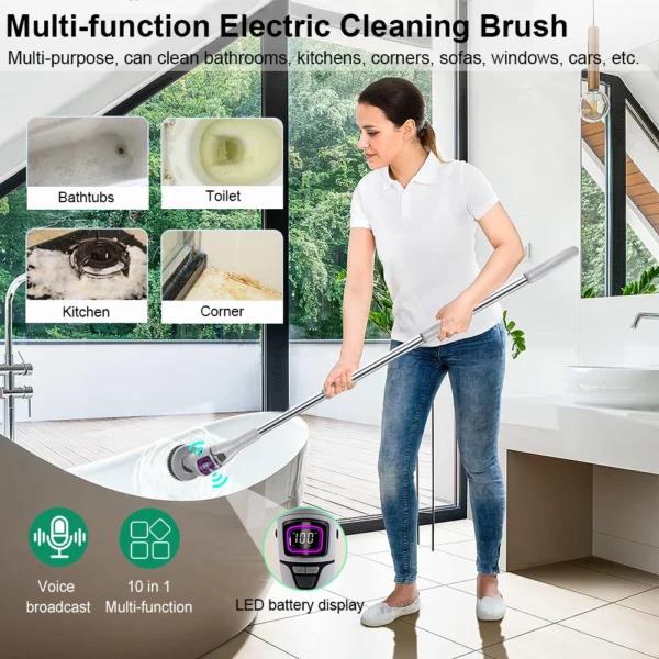 Electric Cleaning Brush 10 In 1 Multifunctional Cleaning Brush For Bathroom Kitchen Toilet Wireless Rotatable Cleaning Brush - Image 2