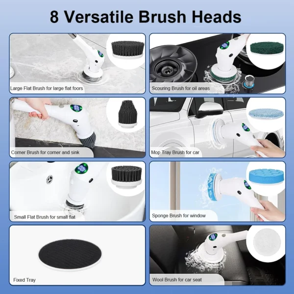 Electric Cleaning Brush 8 in 1 Multifunctional Household Wireless Rotatable Cleaning Brush For Bathroom Kitchen Windows Toilet - Image 6