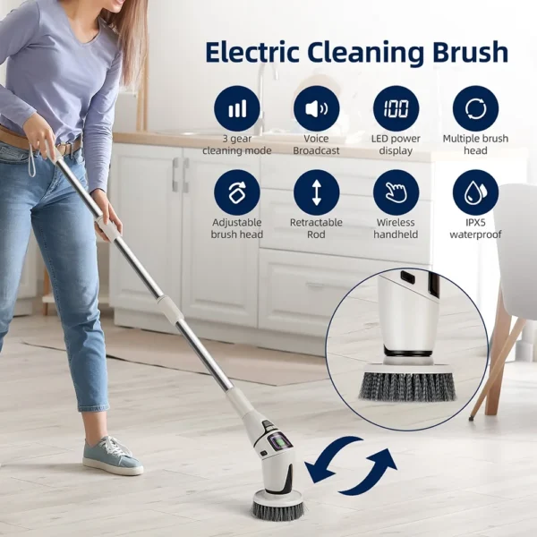 Electric Cleaning Brush 10 in 1 Electric Cleaning Brush Cordless Rotary Clean Brush Shower Cleaning Brush Kitchen Bathroom Home - Image 2