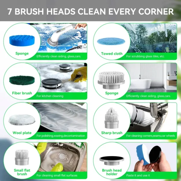 Electric Cleaning Brush 7 in 1 Bathroom Kitchen Multifunctional Cleaning Tool USB Type Electric Rotary Scrubber Cleaning Brush - Image 3