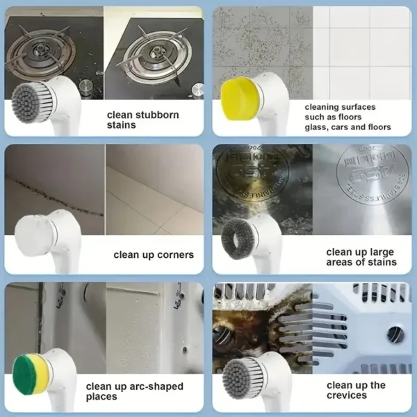 Five in One Multifunctional Electric Cleaning Brush for Bathroom Washing and Kitchen Cleaning Tools - Image 5
